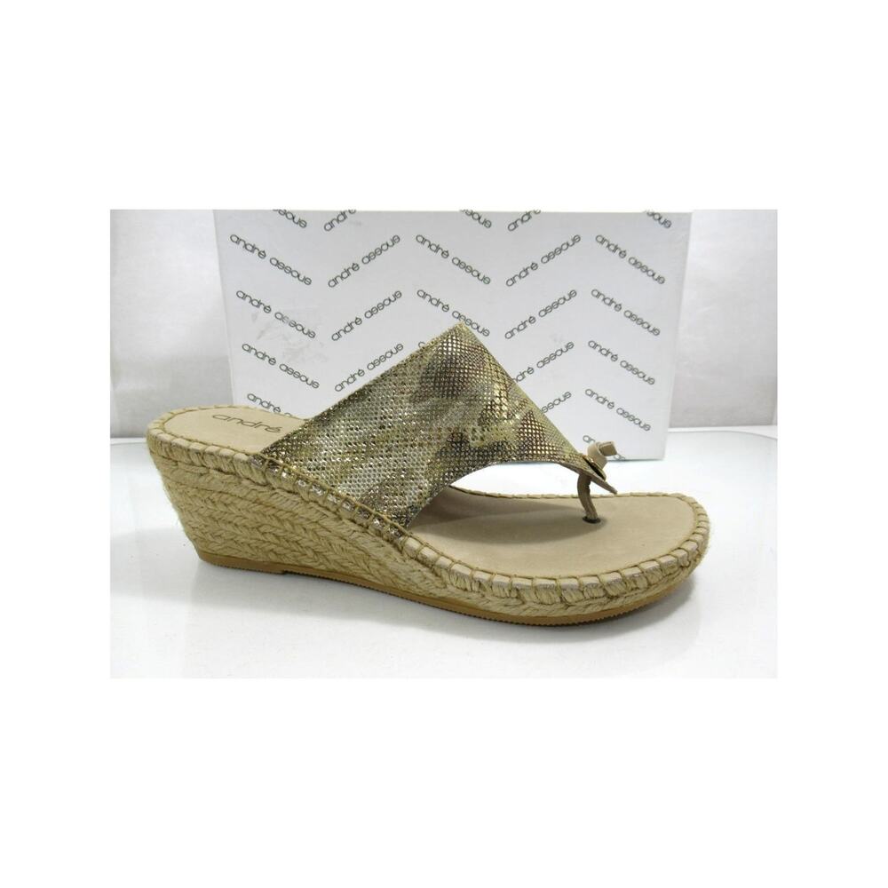 Andre Assous Annette Wedge Espadrille Thong Slide Sandal Beige Camo Size 8 EU 39